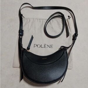 Polene Number Ten Black Lychee Grain Leather Crescent Bag🖤
